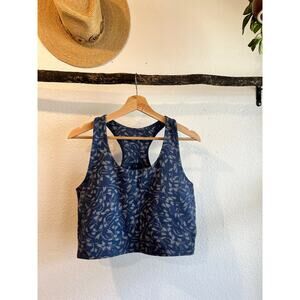 Pact Blue Printed Organic Cotton Racerback Cropped Tank Top Size Large